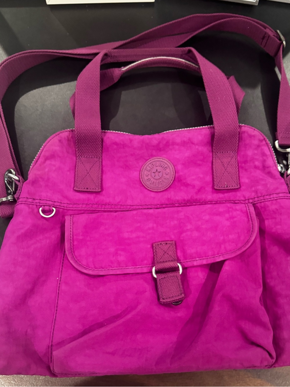 Kipling Fuchsia Shoulder Tote with Front Flap Pocket